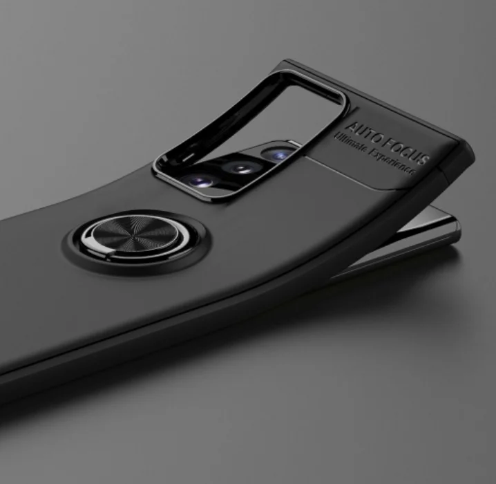 Samsung Galaxy Note 20 Ultra Kılıf Auto Focus Serisi Soft Premium Standlı Yüzüklü Kapak - Siyah