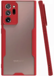 Samsung Galaxy Note 20 Ultra Kılıf Kamera Lens Korumalı Arkası Şeffaf Silikon Kapak - Kırmızı