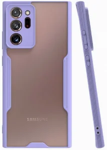 Samsung Galaxy Note 20 Ultra Kılıf Kamera Lens Korumalı Arkası Şeffaf Silikon Kapak - Lila
