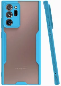 Samsung Galaxy Note 20 Ultra Kılıf Kamera Lens Korumalı Arkası Şeffaf Silikon Kapak - Mavi