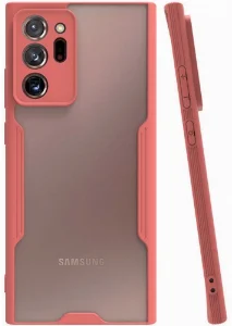 Samsung Galaxy Note 20 Ultra Kılıf Kamera Lens Korumalı Arkası Şeffaf Silikon Kapak - Pembe