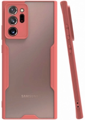 Samsung Galaxy Note 20 Ultra Kılıf Renkli Silikon Kamera Lens Korumalı Şeffaf Parfe Kapak - Pembe