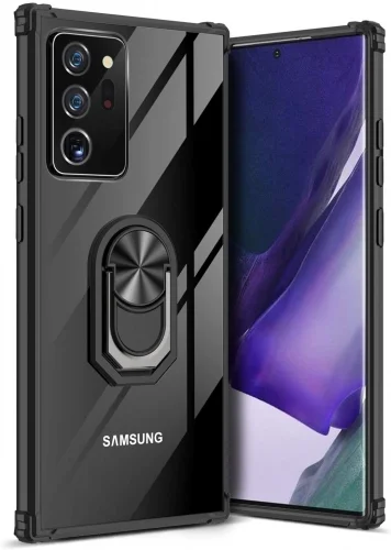Samsung Galaxy Note 20 Ultra Kılıf Standlı Arkası Şeffaf Kenarları Airbag Kapak - Siyah