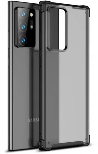 Samsung Galaxy Note 20 Ultra Kılıf Volks Serisi Kenarları Silikon Arkası Şeffaf Sert Kapak - Siyah