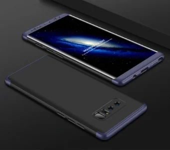 Samsung Galaxy Note 8 Kılıf 3 Parçalı 360 Tam Korumalı Rubber AYS Kapak  - Mavi - Siyah