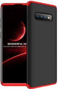 Samsung Galaxy S10 Kılıf 3 Parçalı 360 Tam Korumalı Rubber AYS Kapak  - Kırmızı - Siyah