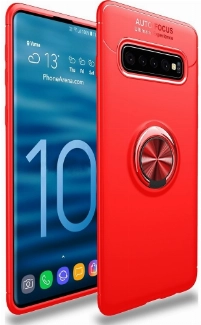 Samsung Galaxy S10 Kılıf Renkli Silikon Yüzüklü Standlı Auto Focus Ravel Kapak - Kırmızı