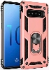 Samsung Galaxy S10 Kılıf Silikon Zırhlı Standlı Yüzüklü Mıknatıslı Tank Kapak - Rose Gold