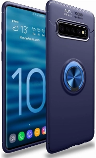 Samsung Galaxy S10 Plus Kılıf Renkli Silikon Yüzüklü Standlı Auto Focus Ravel Kapak - Mavi