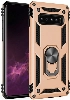 Samsung Galaxy S10 Plus Kılıf Silikon Zırhlı Standlı Yüzüklü Mıknatıslı Tank Kapak - Gold