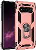 Samsung Galaxy S10 Plus Kılıf Silikon Zırhlı Standlı Yüzüklü Mıknatıslı Tank Kapak - Rose Gold