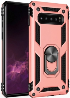 Samsung Galaxy S10 Plus Kılıf Silikon Zırhlı Standlı Yüzüklü Mıknatıslı Tank Kapak - Rose Gold