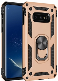 Samsung Galaxy S10e Kılıf Silikon Zırhlı Standlı Yüzüklü Mıknatıslı Tank Kapak - Gold