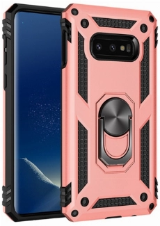 Samsung Galaxy S10e Kılıf Silikon Zırhlı Standlı Yüzüklü Mıknatıslı Tank Kapak - Rose Gold