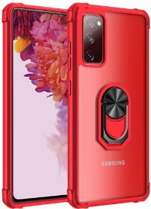 Samsung Galaxy S20 FE Kılıf Standlı Arkası Şeffaf Kenarları Airbag Kapak - Kırmızı