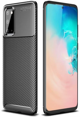 Samsung Galaxy S20 Kılıf Karbon Serisi Mat Fiber Silikon Negro Kapak - Siyah