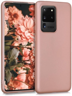 Samsung Galaxy S20 Ultra Kılıf İnce Soft Mat Renkli Esnek Silikon Kapak - Rose Gold