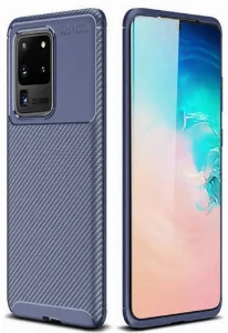 Samsung Galaxy S20 Ultra Kılıf Karbon Serisi Mat Fiber Silikon Negro Kapak - Lacivert