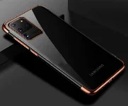Samsung Galaxy S20 Ultra Kılıf Renkli Köşeli Lazer Şeffaf Esnek Silikon - Rose Gold