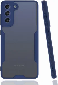 Samsung Galaxy S21 FE Kılıf Kamera Lens Korumalı Arkası Şeffaf Silikon Kapak - Lacivert