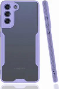 Samsung Galaxy S21 FE Kılıf Kamera Lens Korumalı Arkası Şeffaf Silikon Kapak - Lila
