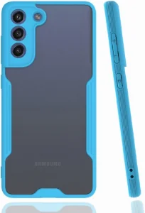 Samsung Galaxy S21 FE Kılıf Kamera Lens Korumalı Arkası Şeffaf Silikon Kapak - Mavi