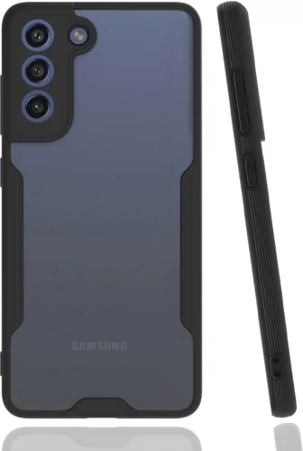 Samsung Galaxy S21 FE Kılıf Kamera Lens Korumalı Arkası Şeffaf Silikon Kapak - Siyah