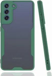 Samsung Galaxy S21 FE Kılıf Kamera Lens Korumalı Arkası Şeffaf Silikon Kapak - Yeşil