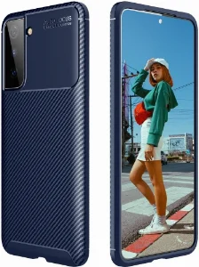 Samsung Galaxy S21 FE Kılıf Karbon Serisi Mat Fiber Silikon Negro Kapak - Lacivert