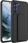Samsung Galaxy S21 FE Kılıf Mat Pürüzsüz Standlı Katlanabilir Qstand Kapak - Siyah
