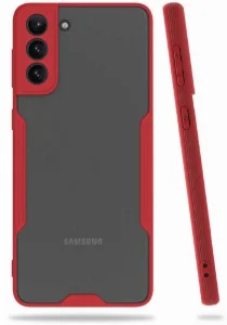 Samsung Galaxy S21 Kılıf Kamera Lens Korumalı Arkası Şeffaf Silikon Kapak - Kırmızı