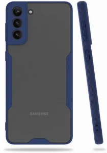 Samsung Galaxy S21 Kılıf Kamera Lens Korumalı Arkası Şeffaf Silikon Kapak - Lacivert