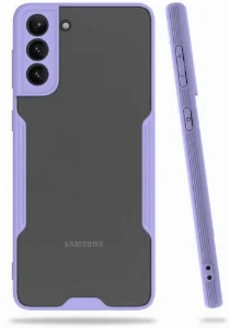 Samsung Galaxy S21 Kılıf Kamera Lens Korumalı Arkası Şeffaf Silikon Kapak - Lila