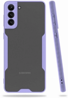 Samsung Galaxy S21 Kılıf Renkli Silikon Kamera Lens Korumalı Şeffaf Parfe Kapak - Lila