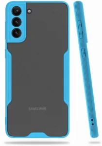 Samsung Galaxy S21 Kılıf Kamera Lens Korumalı Arkası Şeffaf Silikon Kapak - Mavi