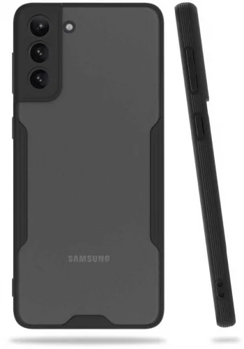 Samsung Galaxy S21 Kılıf Kamera Lens Korumalı Arkası Şeffaf Silikon Kapak - Siyah