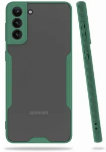 Samsung Galaxy S21 Kılıf Kamera Lens Korumalı Arkası Şeffaf Silikon Kapak - Yeşil