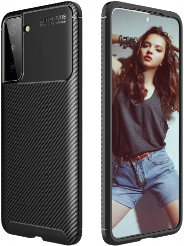 Samsung Galaxy S21 Kılıf Karbon Serisi Mat Fiber Silikon Negro Kapak - Siyah