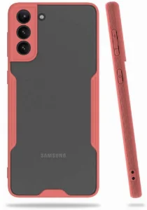 Samsung Galaxy S21 Plus Kılıf Kamera Lens Korumalı Arkası Şeffaf Silikon Kapak - Pembe