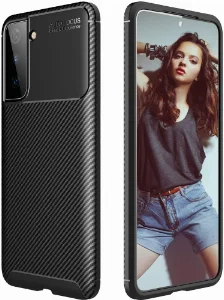 Samsung Galaxy S21 Plus Kılıf Karbon Serisi Mat Fiber Silikon Negro Kapak - Siyah