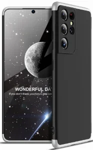 Samsung Galaxy S21 Ultra Kılıf 3 Parçalı 360 Tam Korumalı Rubber AYS Kapak - Gri Siyah