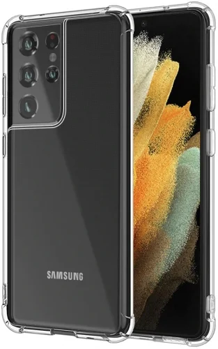 Samsung Galaxy S21 Ultra Kılıf Köşe Korumalı Airbag Şeffaf Silikon Anti-Shock