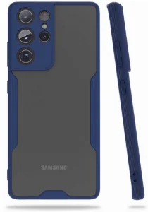Samsung Galaxy S21 Ultra Kılıf Kamera Lens Korumalı Arkası Şeffaf Silikon Kapak - Lacivert