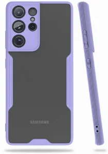 Samsung Galaxy S21 Ultra Kılıf Kamera Lens Korumalı Arkası Şeffaf Silikon Kapak - Lila