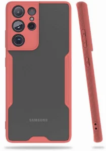 Samsung Galaxy S21 Ultra Kılıf Kamera Lens Korumalı Arkası Şeffaf Silikon Kapak - Pembe