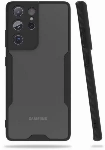 Samsung Galaxy S21 Ultra Kılıf Kamera Lens Korumalı Arkası Şeffaf Silikon Kapak - Siyah