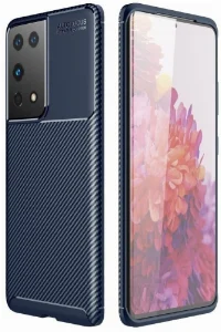 Samsung Galaxy S21 Ultra Kılıf Karbon Serisi Mat Fiber Silikon Negro Kapak - Lacivert