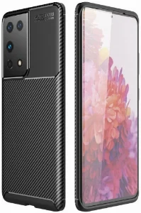 Samsung Galaxy S21 Ultra Kılıf Karbon Serisi Mat Fiber Silikon Negro Kapak - Siyah