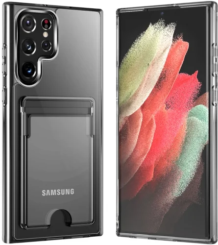 Samsung Galaxy S21 Ultra Kılıf Şeffaf Clear Kartlık Bölmeli Silikon Kapak
