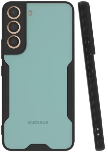 Samsung Galaxy S22 Kılıf Kamera Lens Korumalı Arkası Şeffaf Silikon Kapak - Siyah